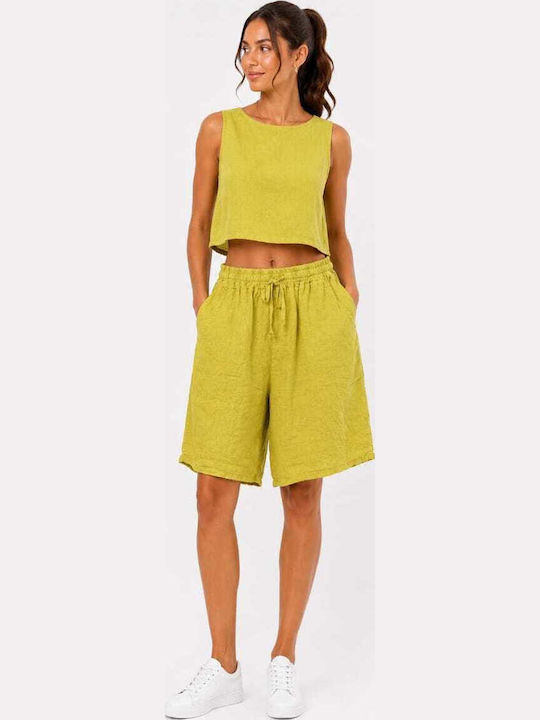 Women's Linen Green Bermuda
