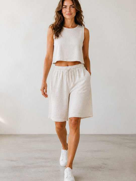 Women's Linen White Bermuda