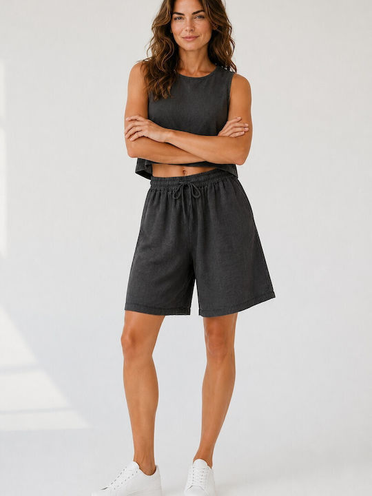 Women's Linen Bermuda Black