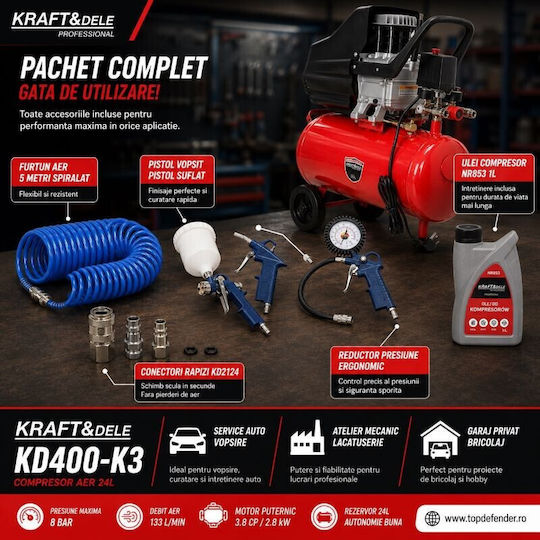 Kraft & Dele Cu o singură fază Compresor de aer cu Putere 3.8hp și Rezervor de aer 24lt NR853