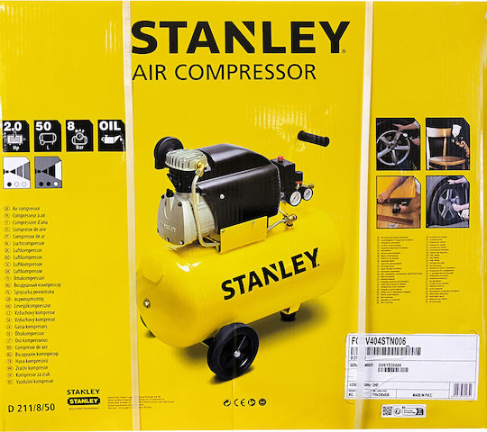 Stanley D210/8/50 Single-Phase Air Compressors 94dB with Power 2hp and Airtank 50lt FCDV404STN006