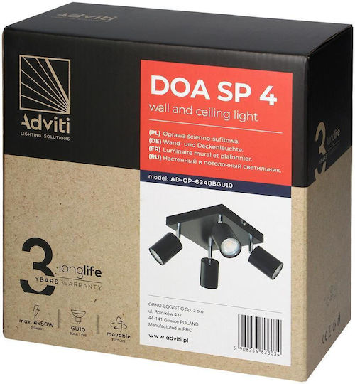 Adviti Spot cu 4 Lumini și cu Soclu GU10 în Culoare Negru
