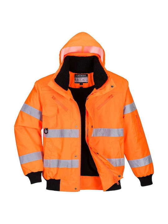 Portwest Work Jackets for Winter with Detachable Hood Orange