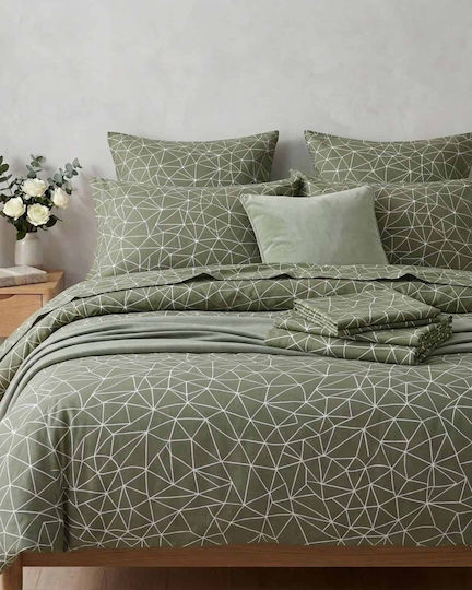 Olia Home Sheet Sets Single 170x260cm. Olive Green 3pcs