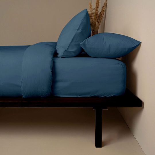 Sunshine Cotton Feelings 121 Bed Sheet Double With Rubber Hugger 120x200+30cm Sea Blue