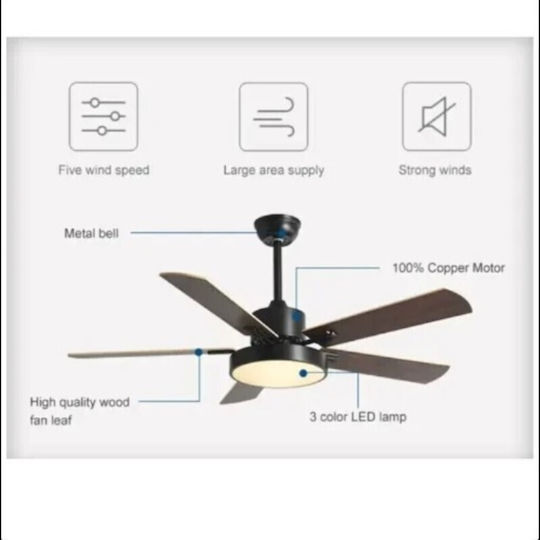 Ceiling Fan 48cm with Light Black