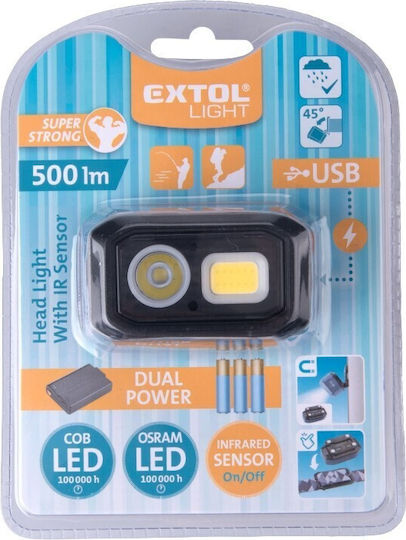 Extol Lanternă Cu Bliț Reîncărcabilă De Tip Cască LED IPX4 Cu Luminozitate Maximă 500lm
