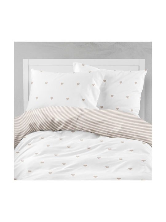Borea Mix & Match Hearts Pillowcase Set Beige 50x70cm.
