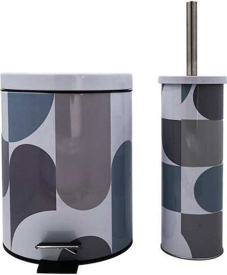 Sidirela Set Pedal 5l and Bathroom Trash Can White Gray Blue