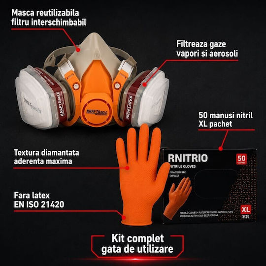 Kit Complet Pentru Zugrav Mască De Pictură + Filtru + Mănuși Din Nitril Mărimea XL
