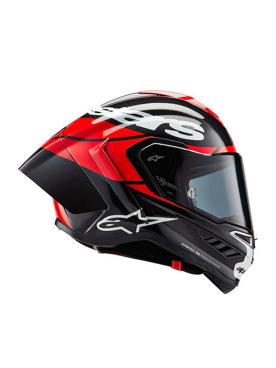Alpinestars Supertech Element R10 Glossy Red Carbon Black Cască Moto Față întreagă ECE 22.06 cu Pinlock