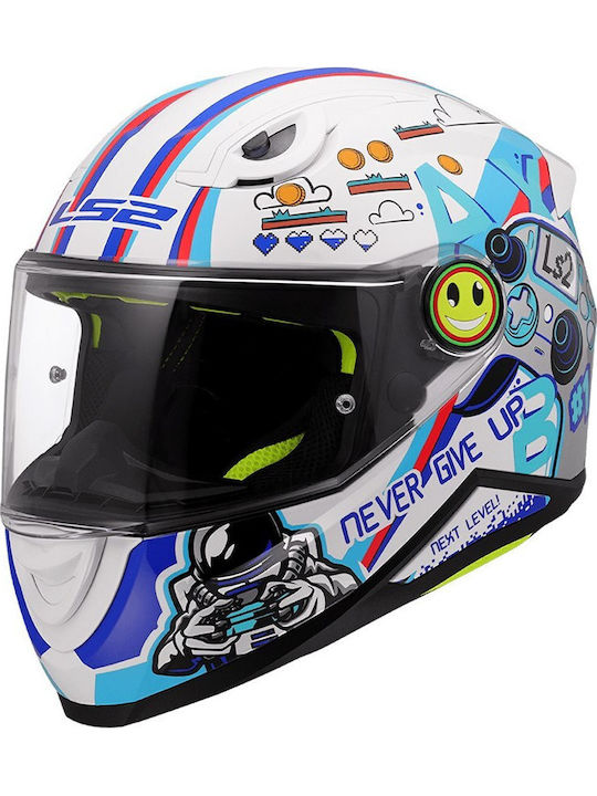 LS2 FF812 Kid Next Level Glänzendes Weiß Kinder Motorradhelm Vollgesicht ECE 22.06 1250gr