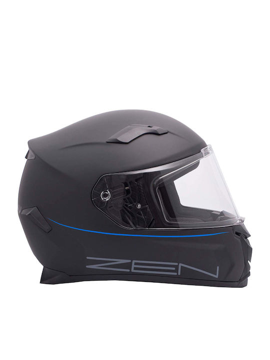Zen ZN-820 Schwarz/Blau Matt Motorradhelm Volles Gesicht ECE 22.05 Gewicht 1500gr