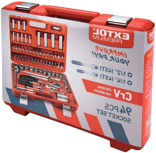 Set Chei Tubulare Bit Extol 4 32 Mm 1/4" 1/2" Cr-v 94 Bucăți