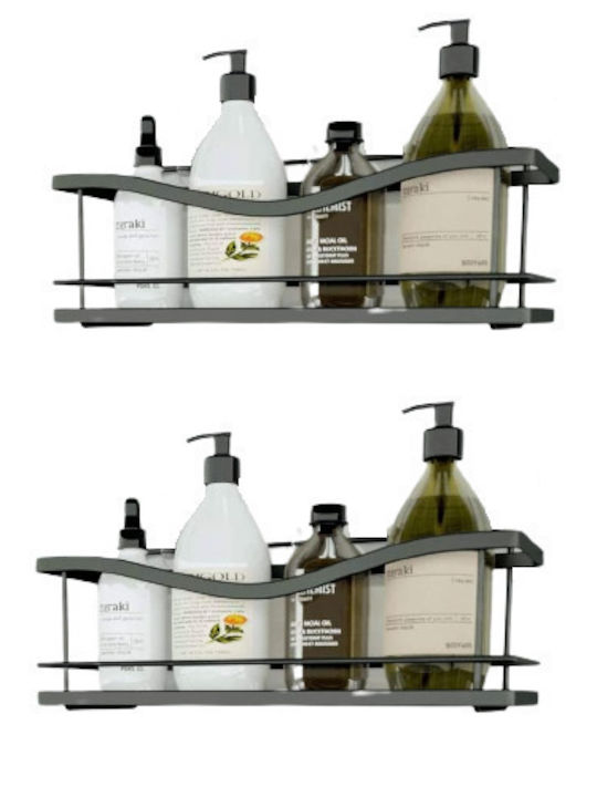 Set Επιτοίχια Ραφιέρα Μπάνιου Μεταλλική 13x13x32cm Γκρι
