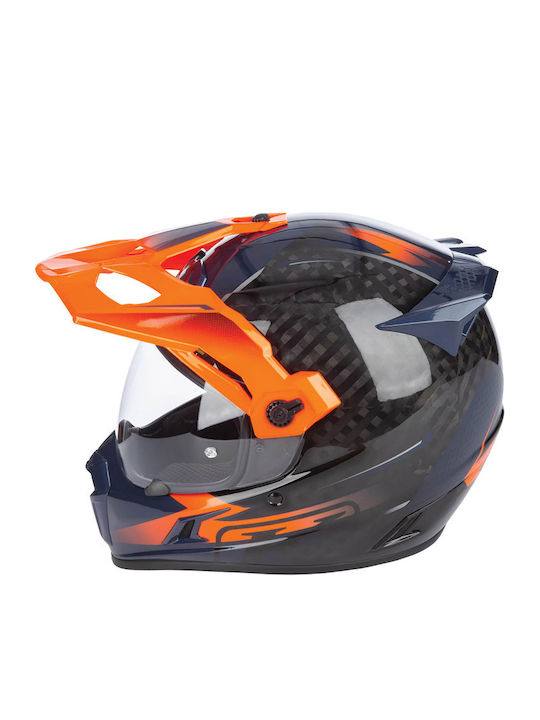 Krios Pro Echo Glänzend Schwarz - Auffälliges Orange - Petrol Motorradhelm On-Off DOT / ECE 22.05 1450 g mit Pinlock