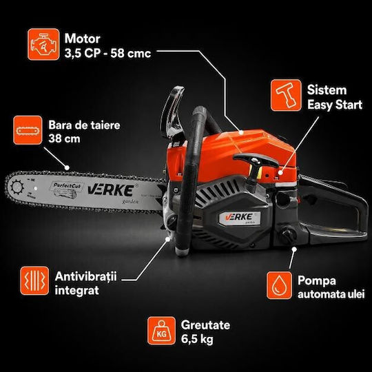 Verke Fierăstrău pe benzină cu lamă 38cm și Easy Start