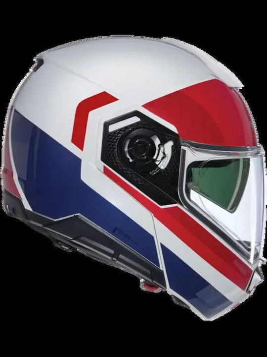 Nolan N90-3 Roboto 345 White / Red / Blue Motorcycle Helmet Flip-Up ECE 22.06 with Pinlock and Sunvisor