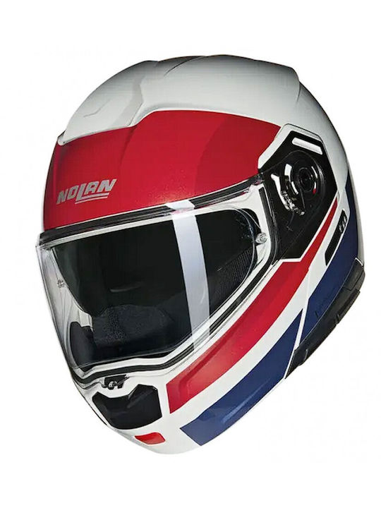 Nolan N90-3 Roboto 345 White / Red / Blue Motorcycle Helmet Flip-Up ECE 22.06 with Pinlock and Sunvisor
