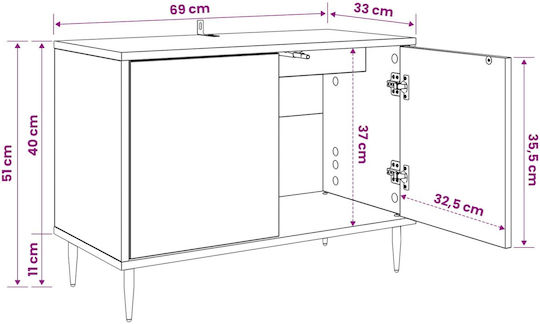 TV-Ständer Rhenen Schwarze Eiche M69xT33xH50.5cm