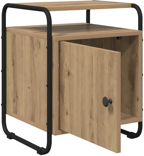 Wooden Bedside Table with Metal Legs Brown 40x39.5x50cm