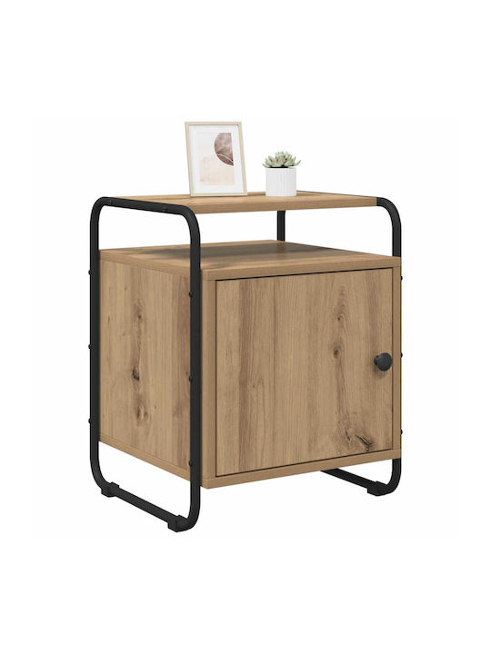 Wooden Bedside Table with Metal Legs Brown 40x39.5x50cm