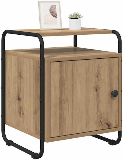 Wooden Bedside Table with Metal Legs Brown 40x39.5x50cm