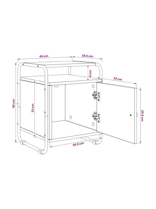 Wooden Bedside Table with Black Metal Legs 40x39.5x50cm