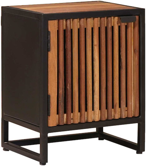 Handmade Wooden Bedside Table With Metal Legs Beige 40x30x50cm