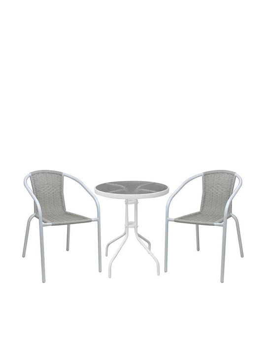 Set Sala De Mese Pentru Spații Exterioare Mici Baleno 3 Piese Alb E240,8W