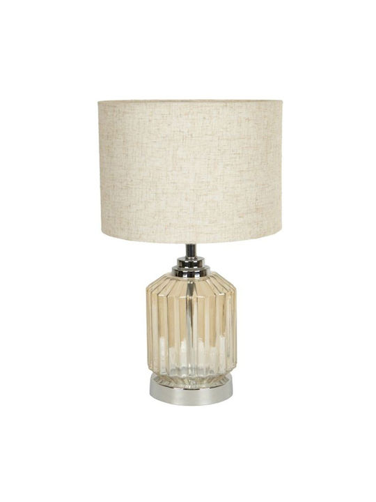 Glass Table Lamp for Socket E27 with Beige Shade and Silver Base