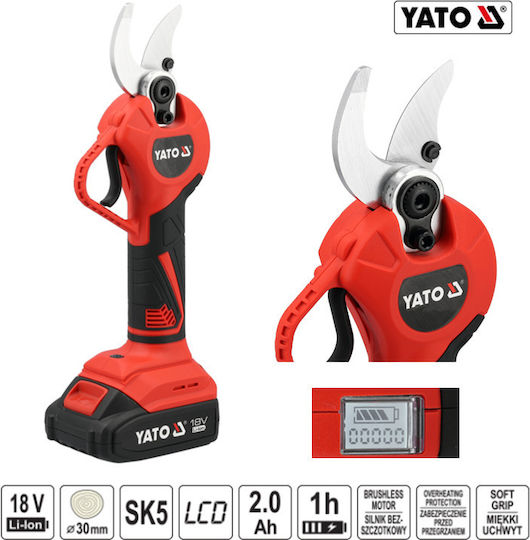 YT-828380 Pruning Shears Battery Brushless 18V 1x2Ah/2Ah with Maximum Cutting Diameter 30mm