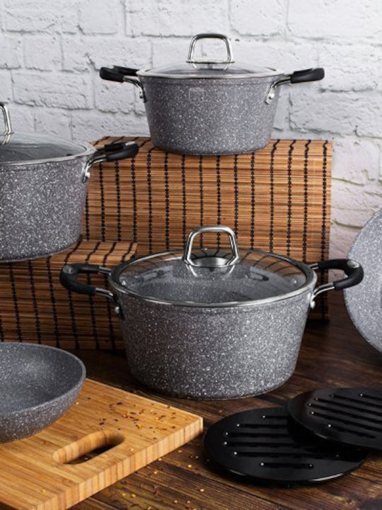 Berlinger Haus Stone Touch Line Cookware Set Made of Aluminum Gray with Stone Interior Coating 6 Pieces