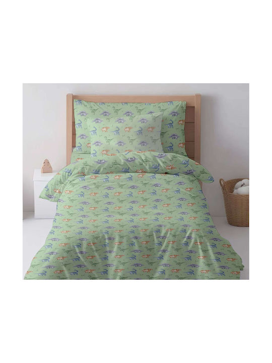 Astron Italy Kids Sheets Single Cotton Dinosaurs Green 175x260cm 3 Pieces