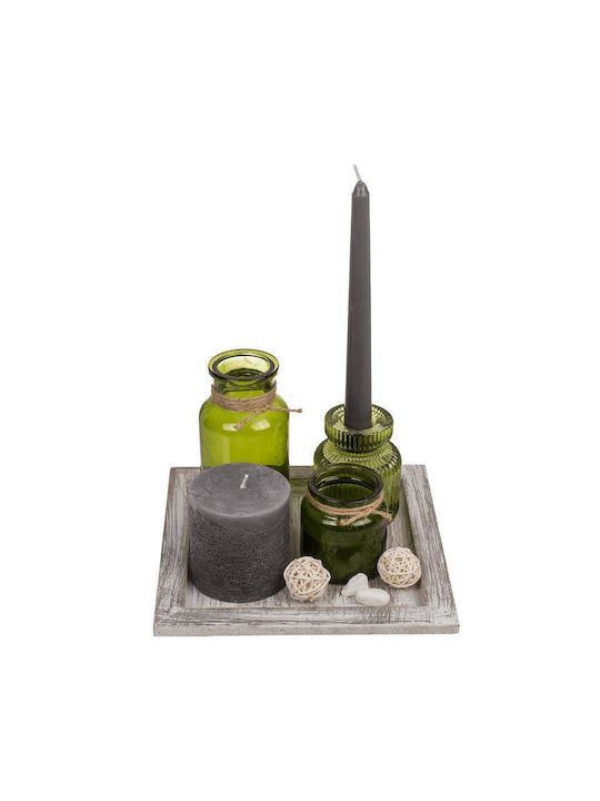 Gift Set of Candles Wooden Base 20 x 20 cm