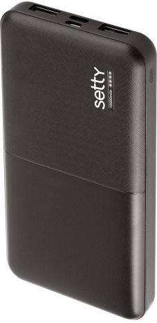 Setty R Power Bank 10000mAh με 2 Θύρες USB-A και Θύρα USB-C Μαύρο