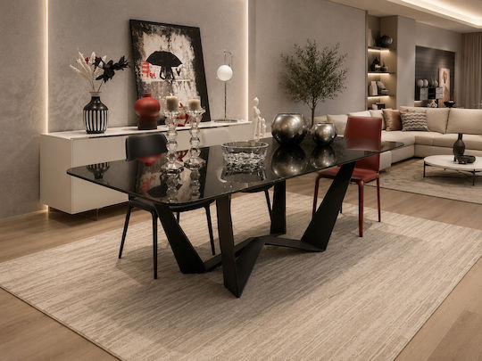 Masă Sala De Mese Cu Suprafață Din Sticlă Neagră Antracit 200x100x75cm