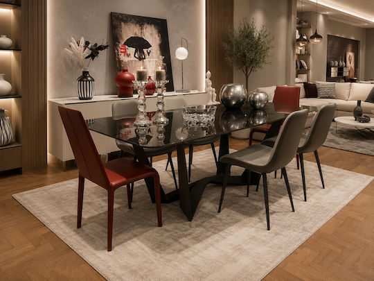 Masă Sala De Mese Cu Suprafață Din Sticlă Neagră Antracit 200x100x75cm