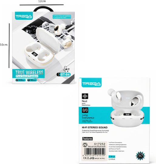 Treqa BT-84 In-Ear Bluetooth Handsfree Headphones with Charging Case White