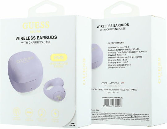 Guess Mini Classic Logo Offenes Ohr Bluetooth Kopfhörer mit Ladekoffer Lila