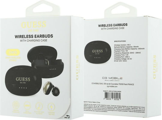Guess Metallic Finish Classic Logo Open Ear Bluetooth Handsfree Headphones with Charging Case Black