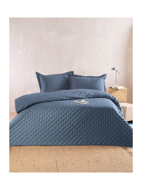 Rythmos Coverlet Set Super King Microsatin Petrol Blue 220x240cm 2 Pieces