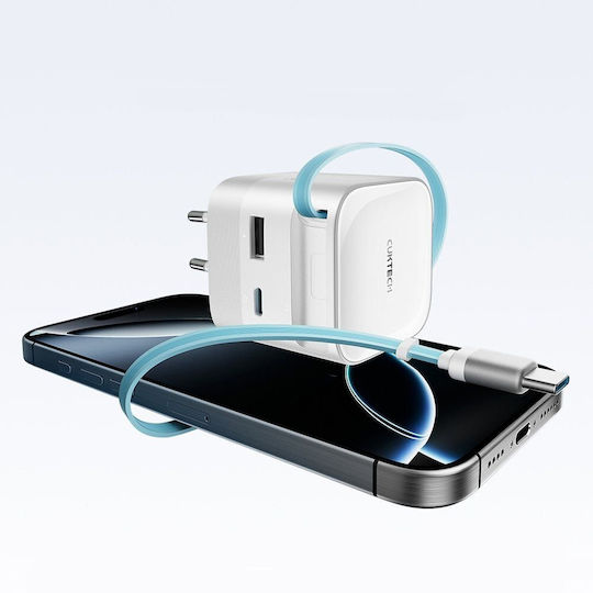 Cuktech Cuktech GaN Handyladegerät mit USB-A Ausgangsanschlüssern und USB-C Ausgangsanschlüssern und Kabel USB-C 67W Weiß (AD653W)