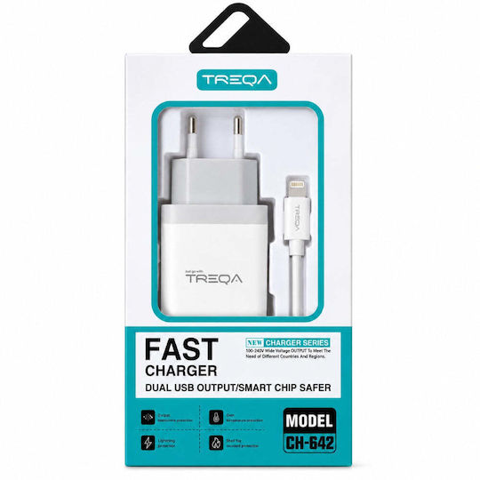 Treqa Ladegerät mit 3 USB-A Anschlüsse und Kabel Blitzschlag Weißs (CH-642)