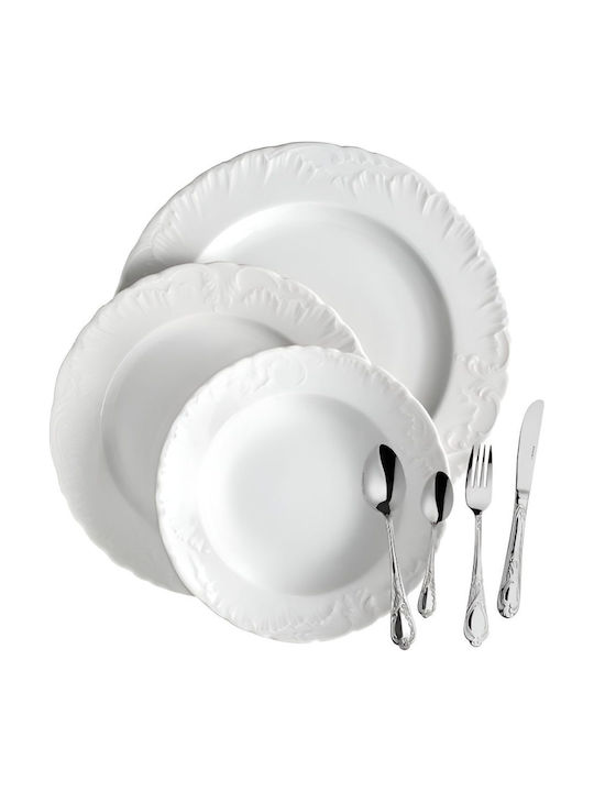 Cmielow Rococo White Porcelain Dinnerware Set 50pcs