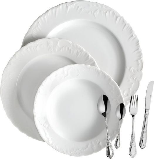 Cmielow Rococo White Porcelain Dinnerware Set 50pcs