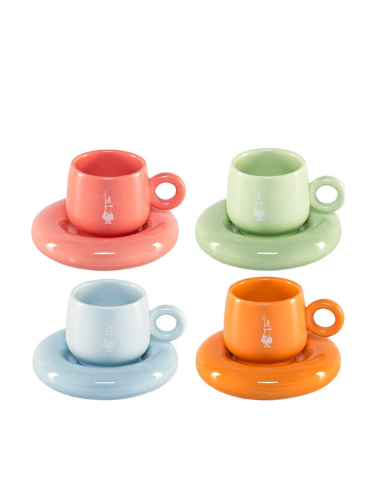 Bialetti Set Coffee Cups Porcelain Multicoloured 80ml 4 Pieces