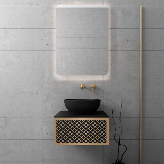 Orabella Waschtisch mit Waschbecken & Spiegel mit Licht L50xB25xH45cm White/Gold