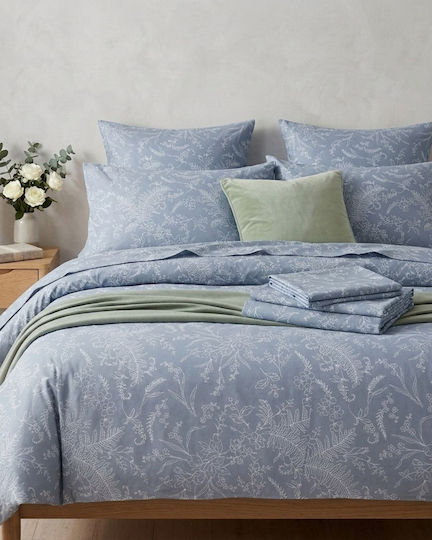 Olia Home Duvet Cover Cotton Single 160x240 Dusty Blue