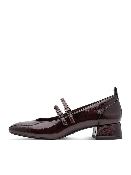 Lackleder Pumps mit Riemchen & Niedrigem Absatz Braun